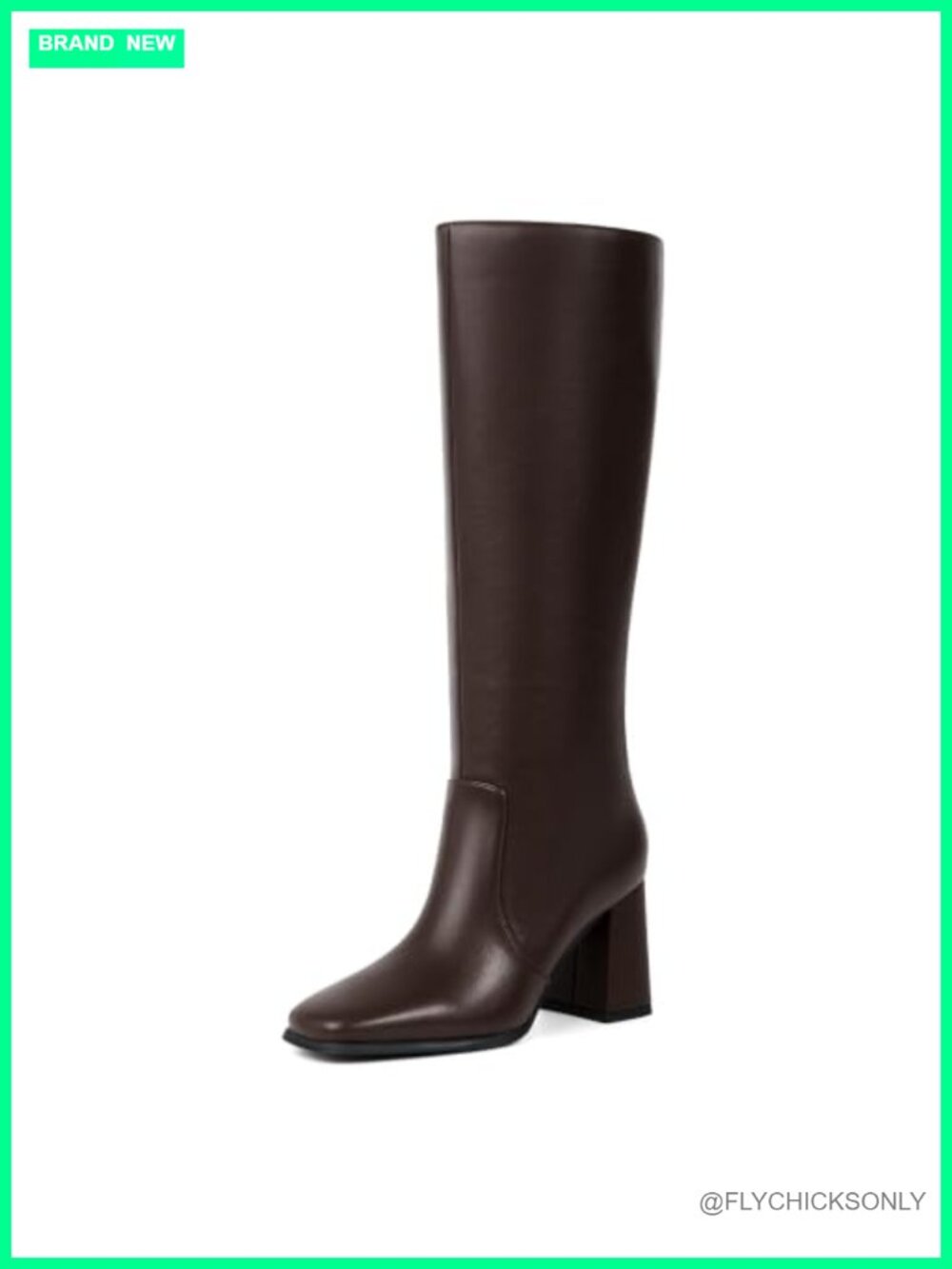 Faux Leather Square Toe Chunky Heel Knee High Boots Zip Wide Calf